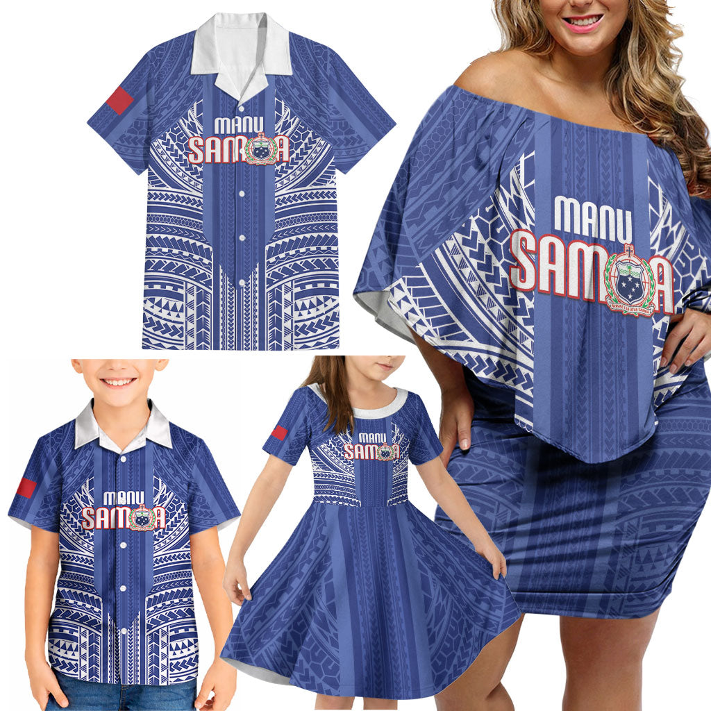 Custom Manu Samoa Rugby 2026 Family Matching Off Shoulder Short Dress and Hawaiian Shirt Samoan Pattern