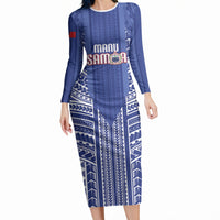 Custom Manu Samoa Rugby 2026 Long Sleeve Bodycon Dress Samoan Pattern