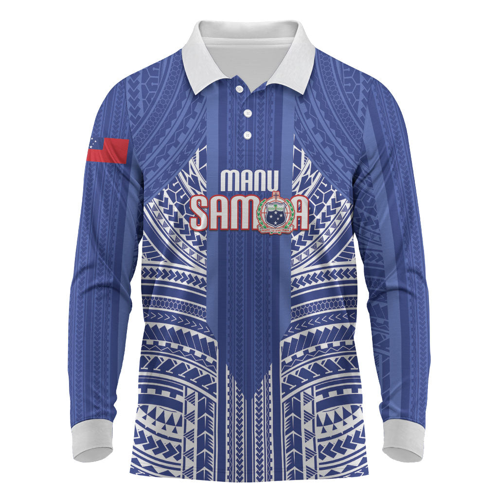 Custom Manu Samoa Rugby 2026 Long Sleeve Polo Shirt Samoan Pattern