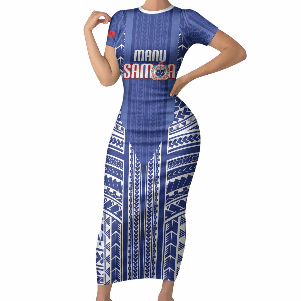 Custom Manu Samoa Rugby 2026 Short Sleeve Bodycon Dress Samoan Pattern