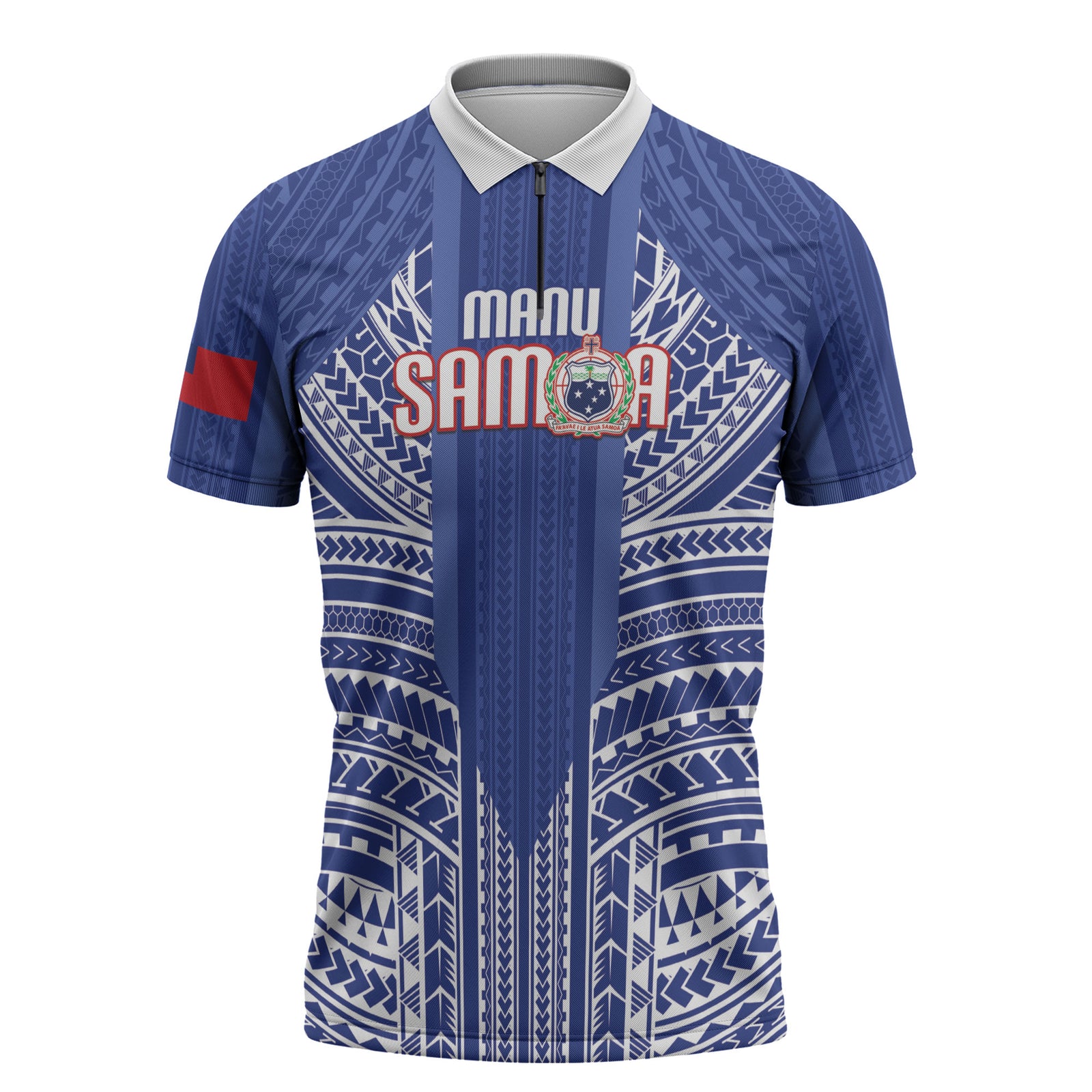 Custom Manu Samoa Rugby 2026 Zipper Polo Shirt Samoan Pattern