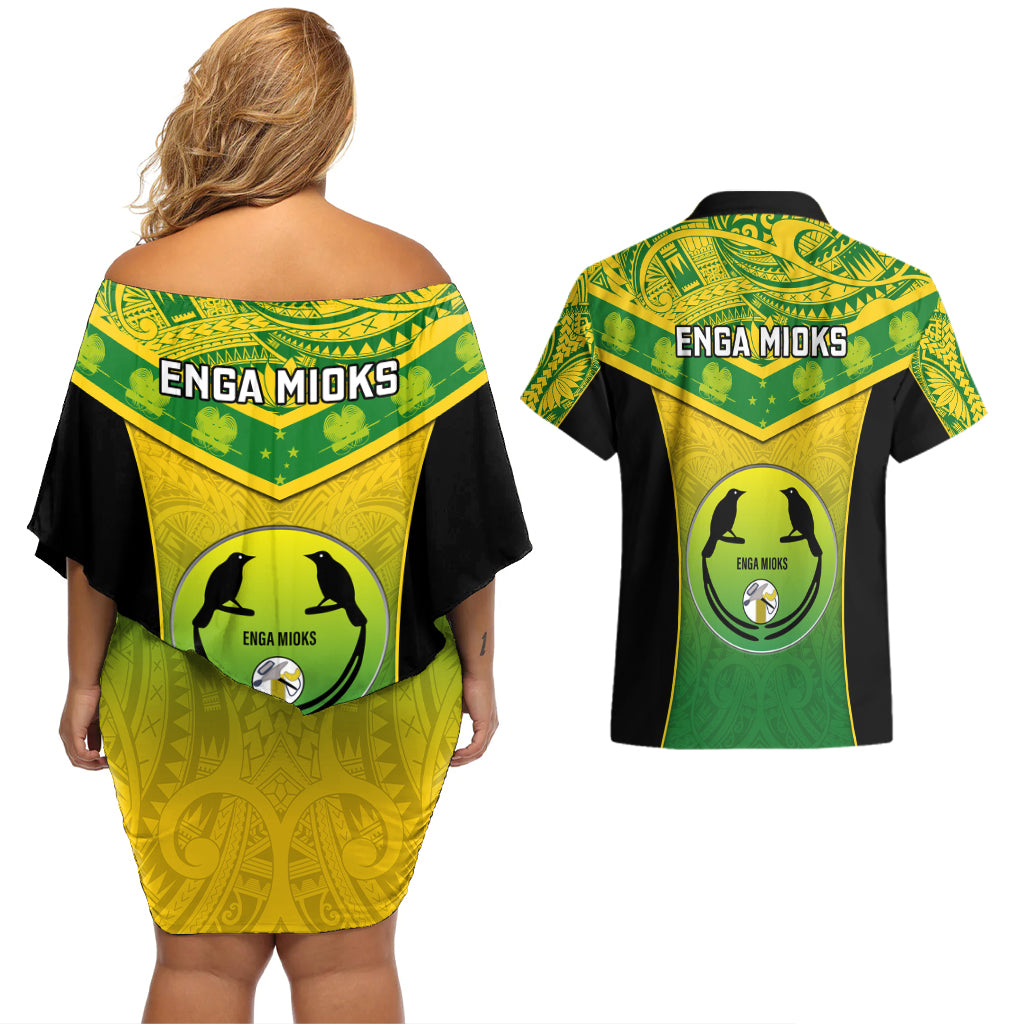Papua New Guinea Rugby Couples Matching Off Shoulder Short Dress and Hawaiian Shirt Enga Mioks PNG Polynesian Pattern LT14 - Polynesian Pride