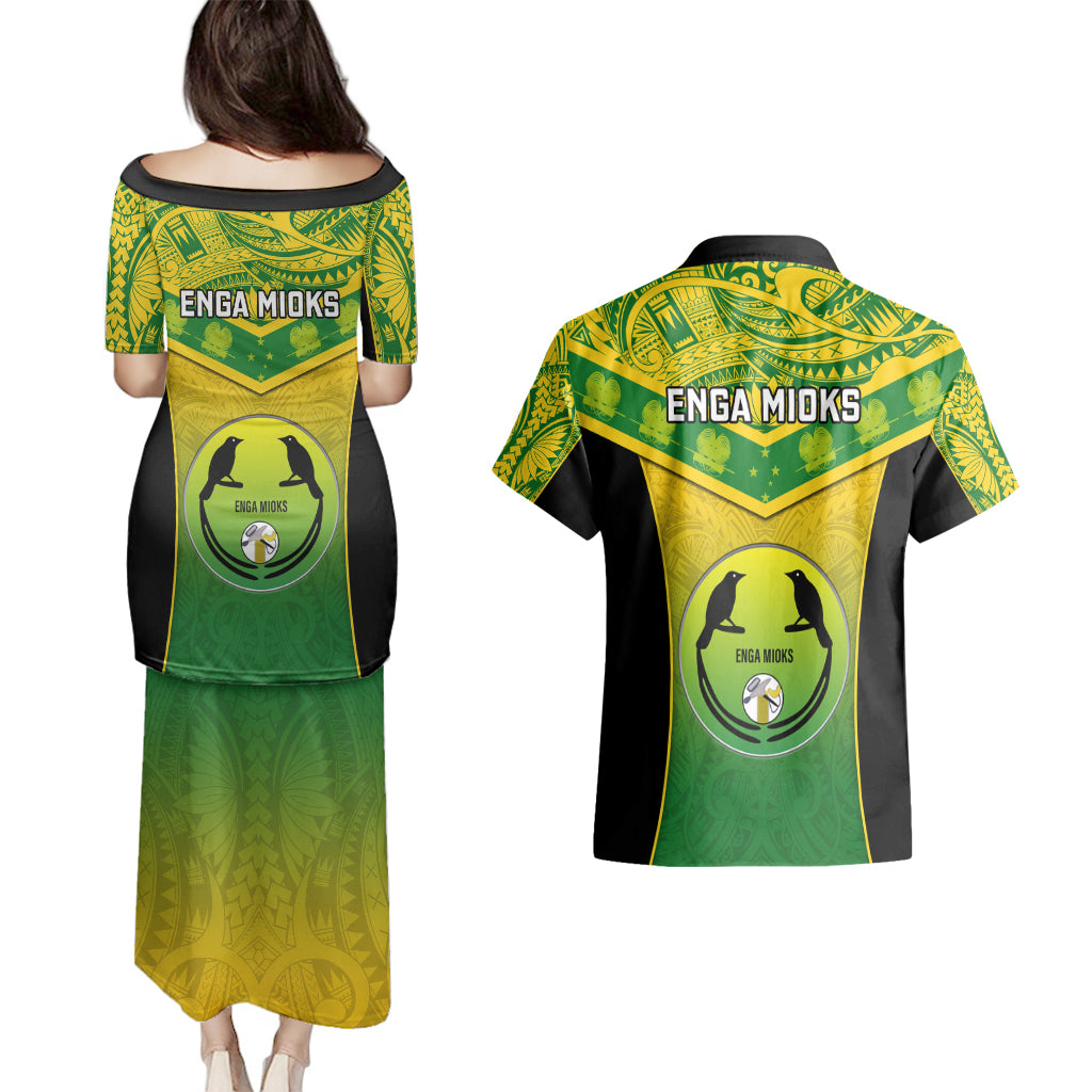 Papua New Guinea Rugby Couples Matching Puletasi Dress and Hawaiian Shirt Enga Mioks PNG Polynesian Pattern LT14 - Polynesian Pride