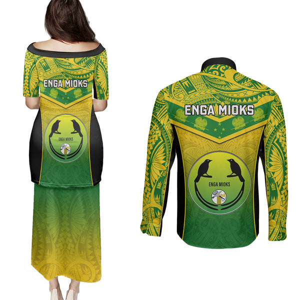 Personalised Hawaii Couples Matching Puletasi Dress and Long Sleeve Button Shirts Maui Be Strong Kakau Green Version LT01 main image 0