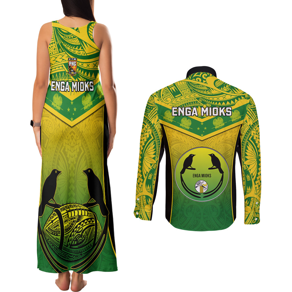 Papua New Guinea Rugby Couples Matching Tank Maxi Dress and Long Sleeve Button Shirts Enga Mioks PNG Polynesian Pattern LT14 - Polynesian Pride