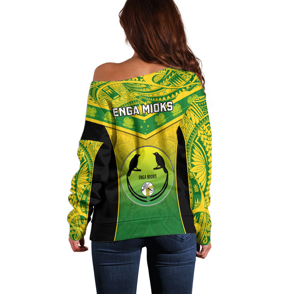 Papua New Guinea Rugby Off Shoulder Sweater Enga Mioks PNG Polynesian Pattern LT14 - Polynesian Pride