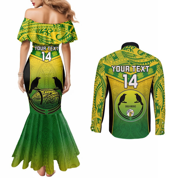 Custom Papua New Guinea Rugby Couples Matching Off Shoulder Maxi Dress and Long Sleeve Button Shirts Lae Snax Tigers PNG Polynesian Pattern LT14