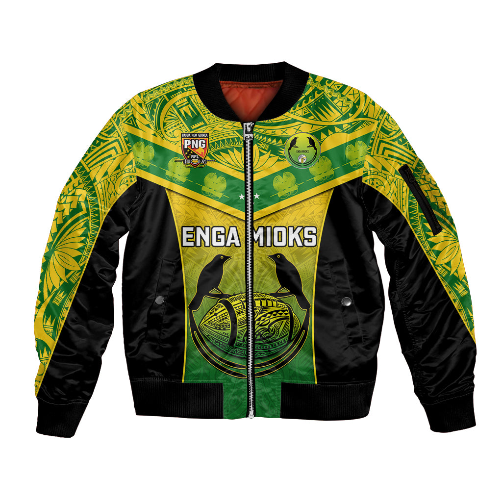 Custom Papua New Guinea Rugby Sleeve Zip Bomber Jacket Enga Mioks PNG Polynesian Pattern LT14 Unisex Green - Polynesian Pride
