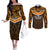 Papua New Guinea Rugby Couples Matching Off The Shoulder Long Sleeve Dress and Long Sleeve Button Shirts Lae Snax Tigers PNG Polynesian Pattern LT14 Orange - Polynesian Pride