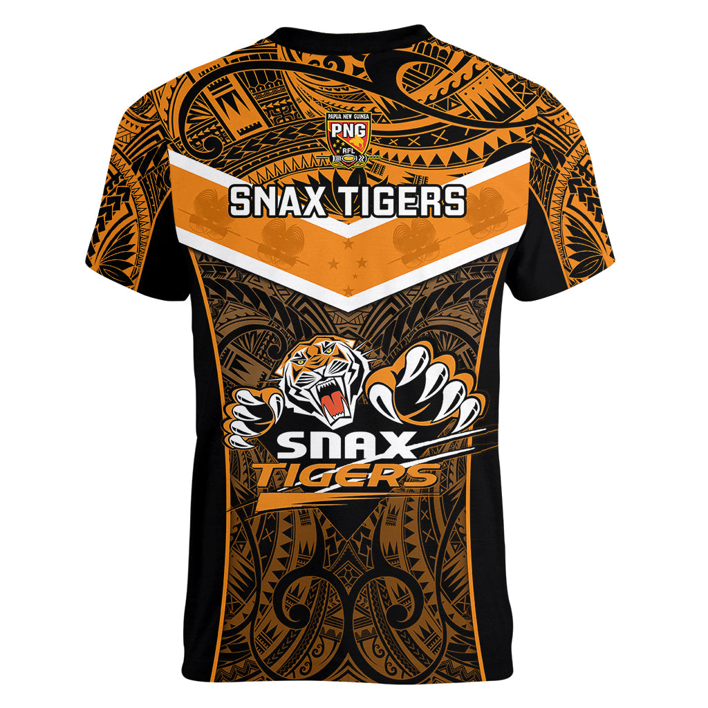 Papua New Guinea Rugby Women V Neck T Shirt Lae Snax Tigers PNG Polynesian Pattern LT14 - Polynesian Pride