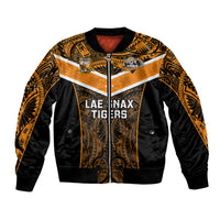 Custom Papua New Guinea Rugby Bomber Jacket Lae Snax Tigers PNG Polynesian Pattern LT14 Unisex Orange - Polynesian Pride
