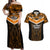 Custom Papua New Guinea Rugby Couples Matching Off Shoulder Maxi Dress and Hawaiian Shirt Lae Snax Tigers PNG Polynesian Pattern LT14 Orange - Polynesian Pride