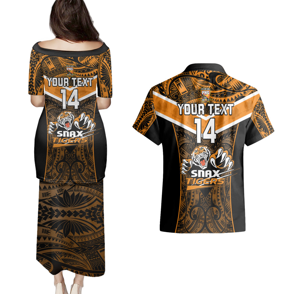 Custom Papua New Guinea Rugby Couples Matching Puletasi Dress and Hawaiian Shirt Lae Snax Tigers PNG Polynesian Pattern LT14 - Polynesian Pride