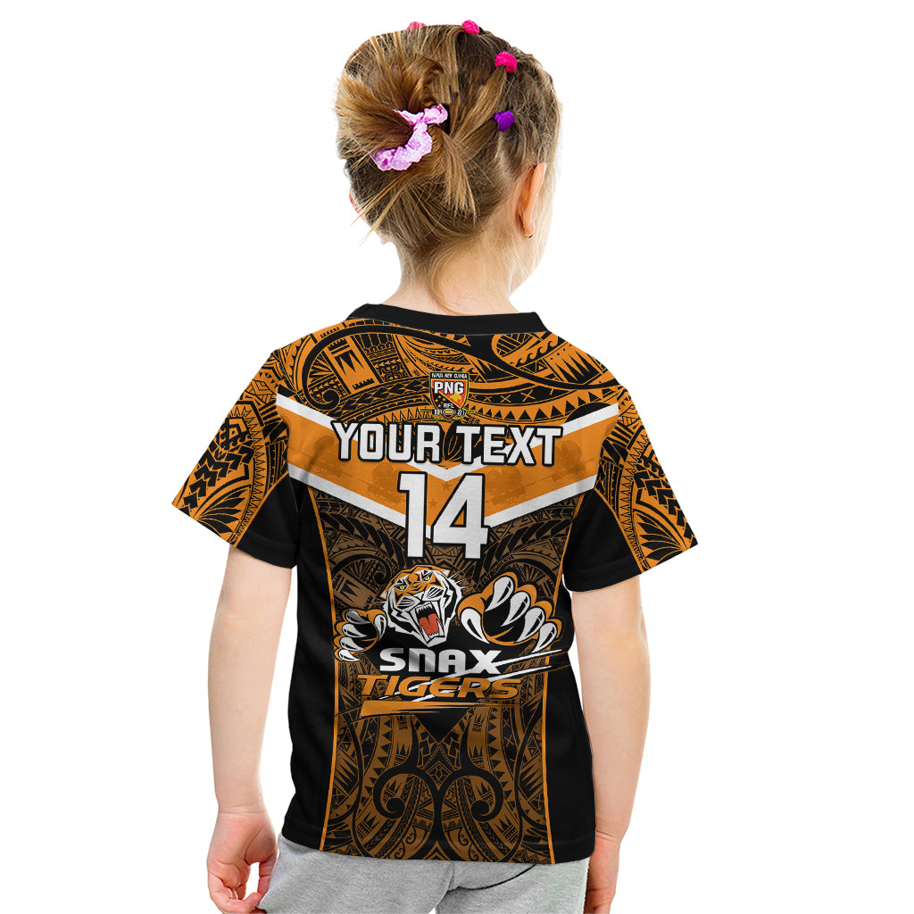 Custom Papua New Guinea Rugby Kid T Shirt Lae Snax Tigers PNG Polynesian Pattern LT14 - Polynesian Pride