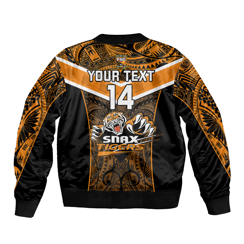 Custom Papua New Guinea Rugby Sleeve Zip Bomber Jacket Lae Snax Tigers PNG Polynesian Pattern LT14 - Polynesian Pride
