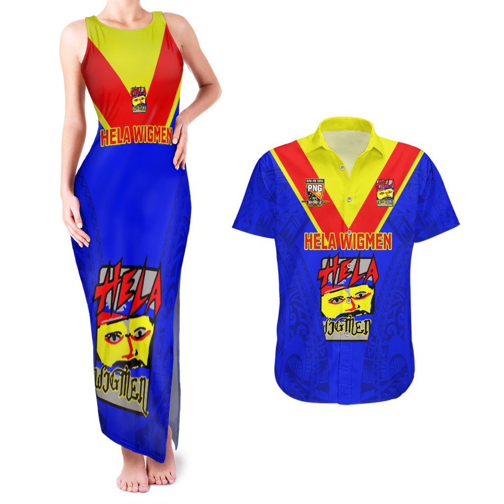 Custom Papua New Guinea Rugby Couples Matching Tank Maxi Dress And Hawaiian Shirt Hela Wigmen PNG Polynesian Pattern LT14 Blue - Polynesian Pride