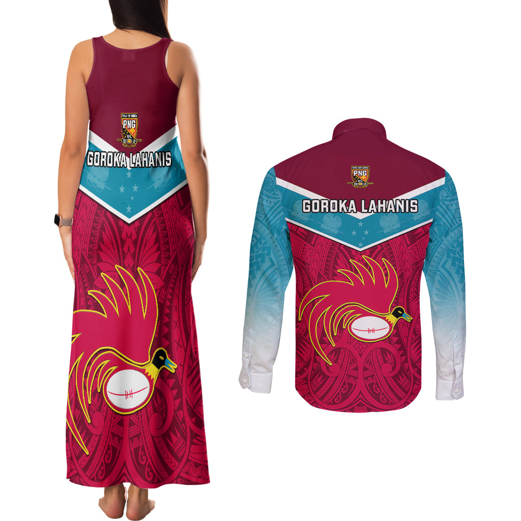 Papua New Guinea Rugby Couples Matching Tank Maxi Dress and Long Sleeve Button Shirts Goroka Lahanis PNG Polynesian Pattern LT14 - Polynesian Pride