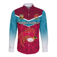 Papua New Guinea Rugby Long Sleeve Button Shirt Goroka Lahanis PNG Polynesian Pattern LT14 Unisex Red - Polynesian Pride
