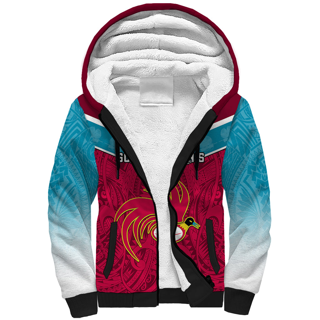 Papua New Guinea Rugby Sherpa Hoodie Goroka Lahanis PNG Polynesian Pattern LT14 Unisex Red - Polynesian Pride