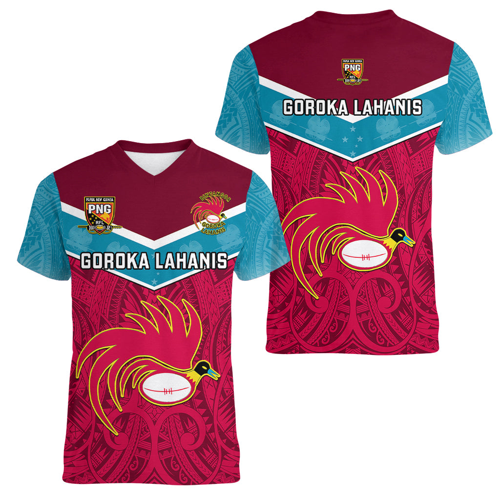 Papua New Guinea Rugby Women V Neck T Shirt Goroka Lahanis PNG Polynesian Pattern LT14 - Polynesian Pride