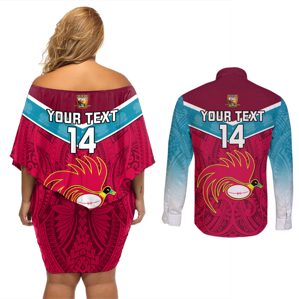 Custom Papua New Guinea Rugby Couples Matching Off Shoulder Short Dress and Long Sleeve Button Shirts Goroka Lahanis PNG Polynesian Pattern LT14 - Polynesian Pride