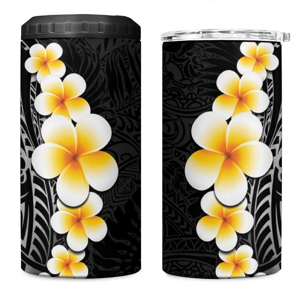 Black Tropical Plumeria With Galaxy Polynesian Art 4 in 1 Can Cooler Tumbler LT14 One Size: 16 oz Black - Polynesian Pride