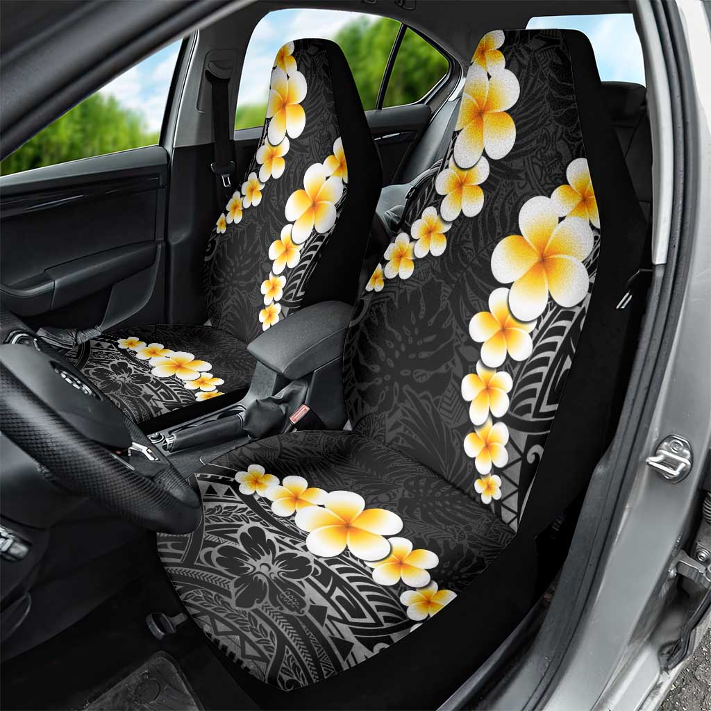 Black Tropical Plumeria With Galaxy Polynesian Art Car Seat Cover