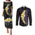 Black Tropical Plumeria With Galaxy Polynesian Art Couples Matching Puletasi and Long Sleeve Button Shirt