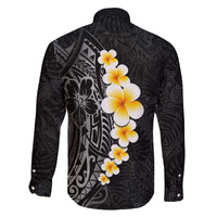 Black Tropical Plumeria With Galaxy Polynesian Art Family Matching Off The Shoulder Long Sleeve Dress and Hawaiian Shirt LT14 - Polynesian Pride