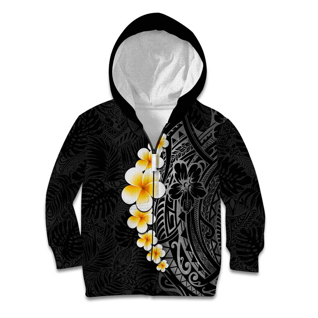 Black Tropical Plumeria With Galaxy Polynesian Art Kid Hoodie