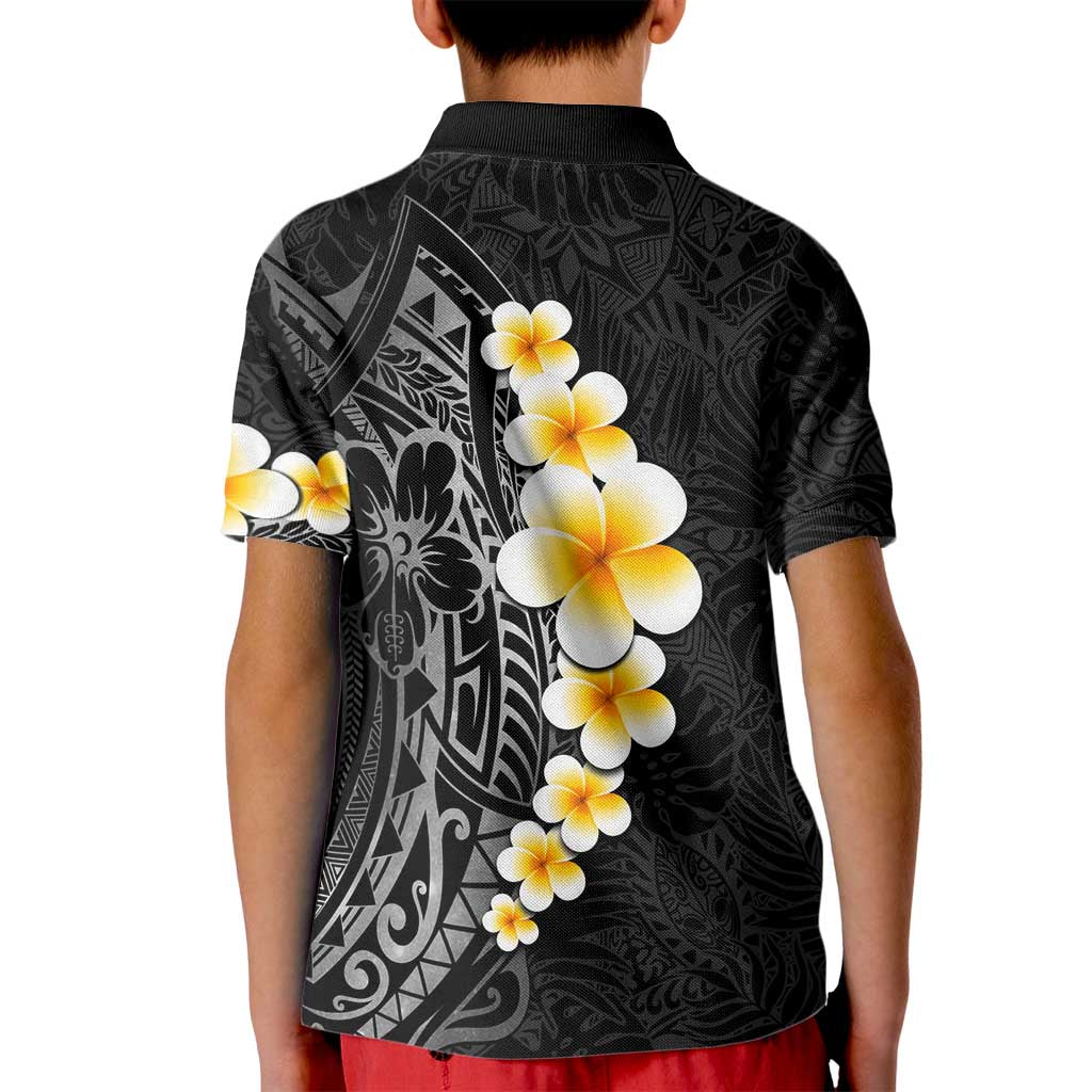 Black Tropical Plumeria With Galaxy Polynesian Art Kid Polo Shirt