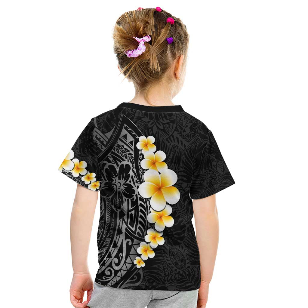 Black Tropical Plumeria With Galaxy Polynesian Art Kid T Shirt