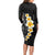 Black Tropical Plumeria With Galaxy Polynesian Art Long Sleeve Bodycon Dress