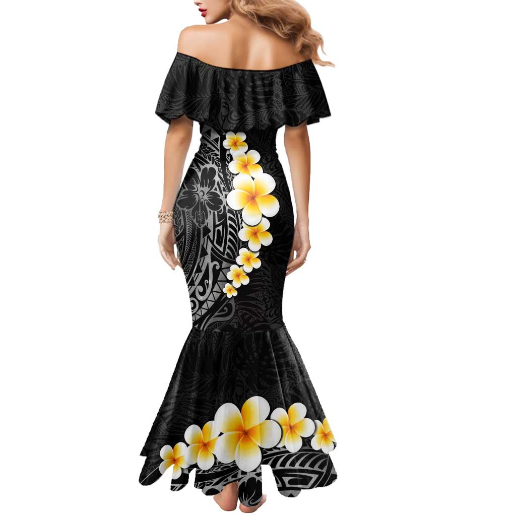 Black Tropical Plumeria With Galaxy Polynesian Art Mermaid Dress