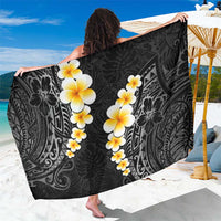Black Tropical Plumeria With Galaxy Polynesian Art Sarong
