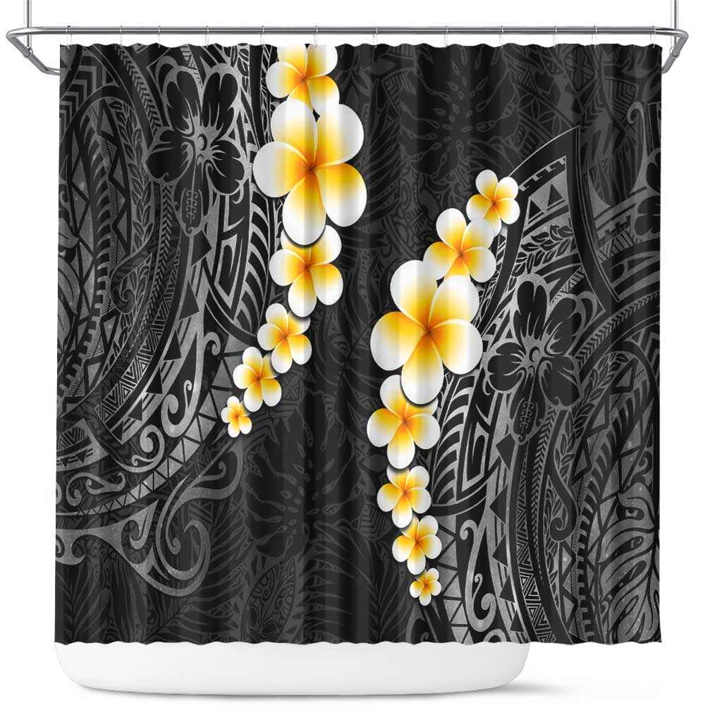 Black Tropical Plumeria With Galaxy Polynesian Art Shower Curtain LT14 Black - Polynesian Pride