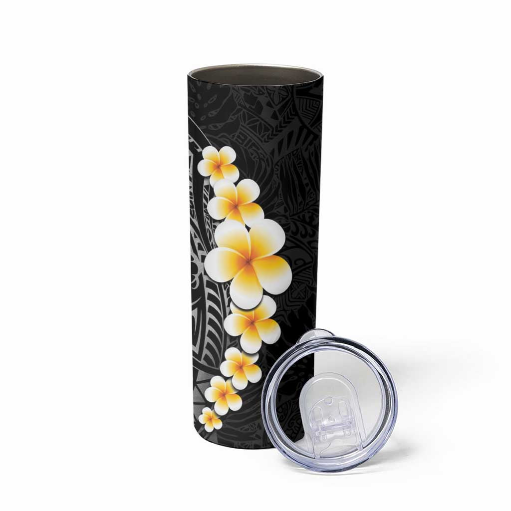 Black Tropical Plumeria With Galaxy Polynesian Art Skinny Tumbler LT14 - Polynesian Pride
