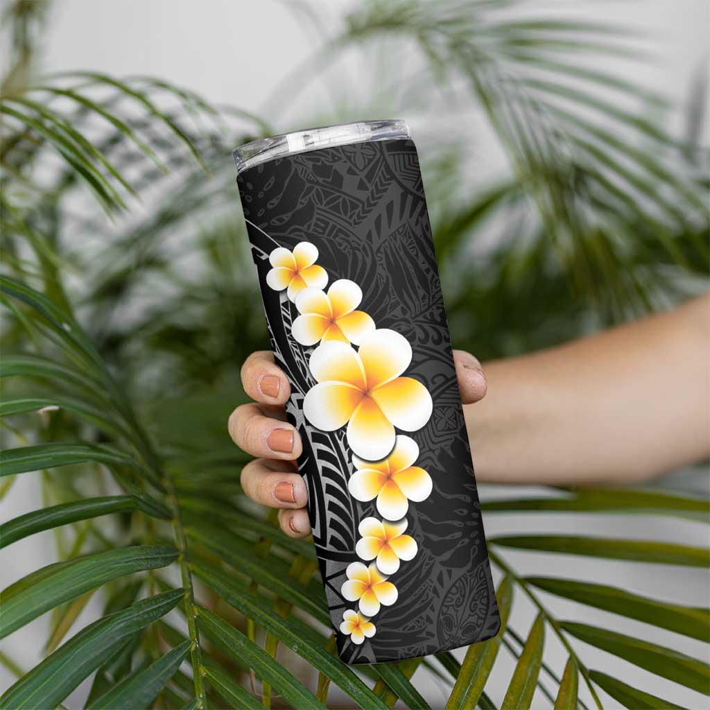 Black Tropical Plumeria With Galaxy Polynesian Art Skinny Tumbler LT14 - Polynesian Pride