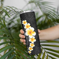 Black Tropical Plumeria With Galaxy Polynesian Art Skinny Tumbler LT14 - Polynesian Pride