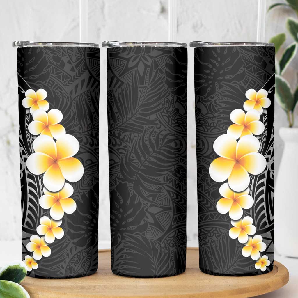 Black Tropical Plumeria With Galaxy Polynesian Art Skinny Tumbler LT14 - Polynesian Pride