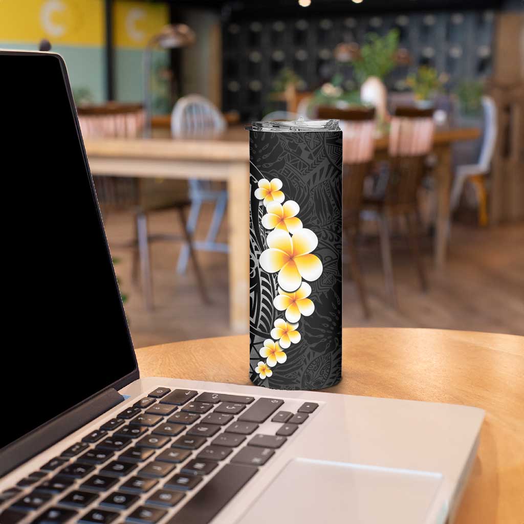 Black Tropical Plumeria With Galaxy Polynesian Art Skinny Tumbler LT14 - Polynesian Pride