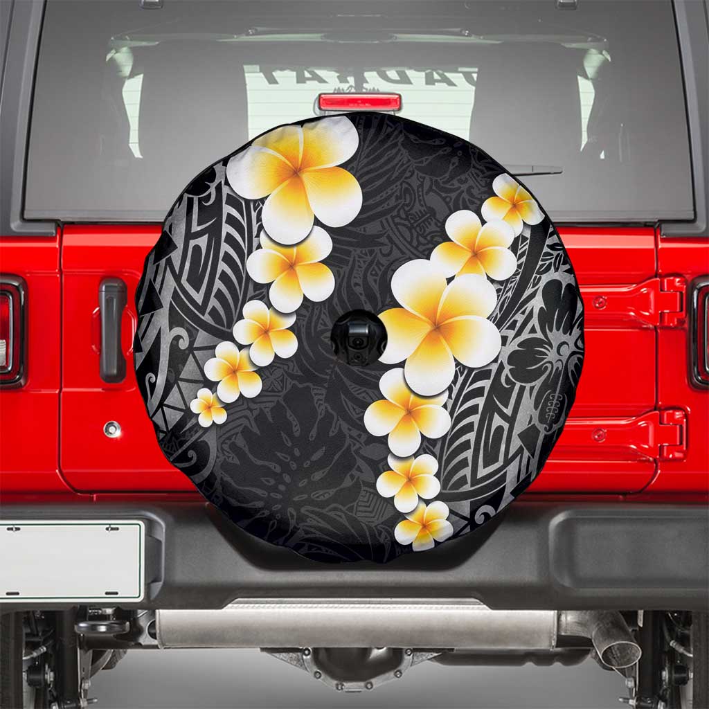 Black Tropical Plumeria With Galaxy Polynesian Art Spare Tire Cover LT14 - Polynesian Pride
