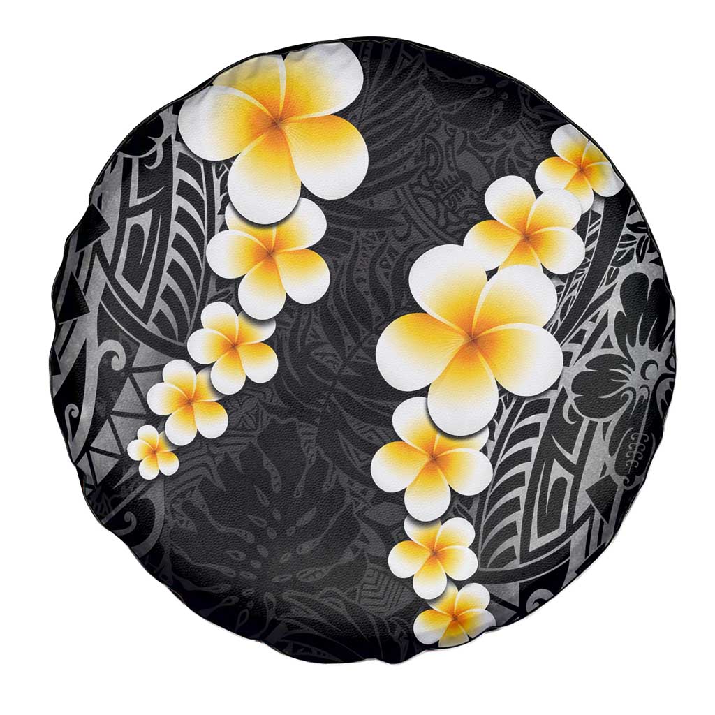 Black Tropical Plumeria With Galaxy Polynesian Art Spare Tire Cover LT14 - Polynesian Pride