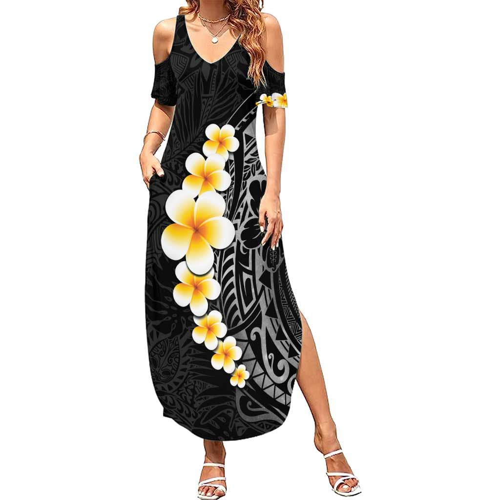 black tropical maxi dress Black Tropical Plumeria With Galaxy Polynesian Art Summer Maxi Dress L