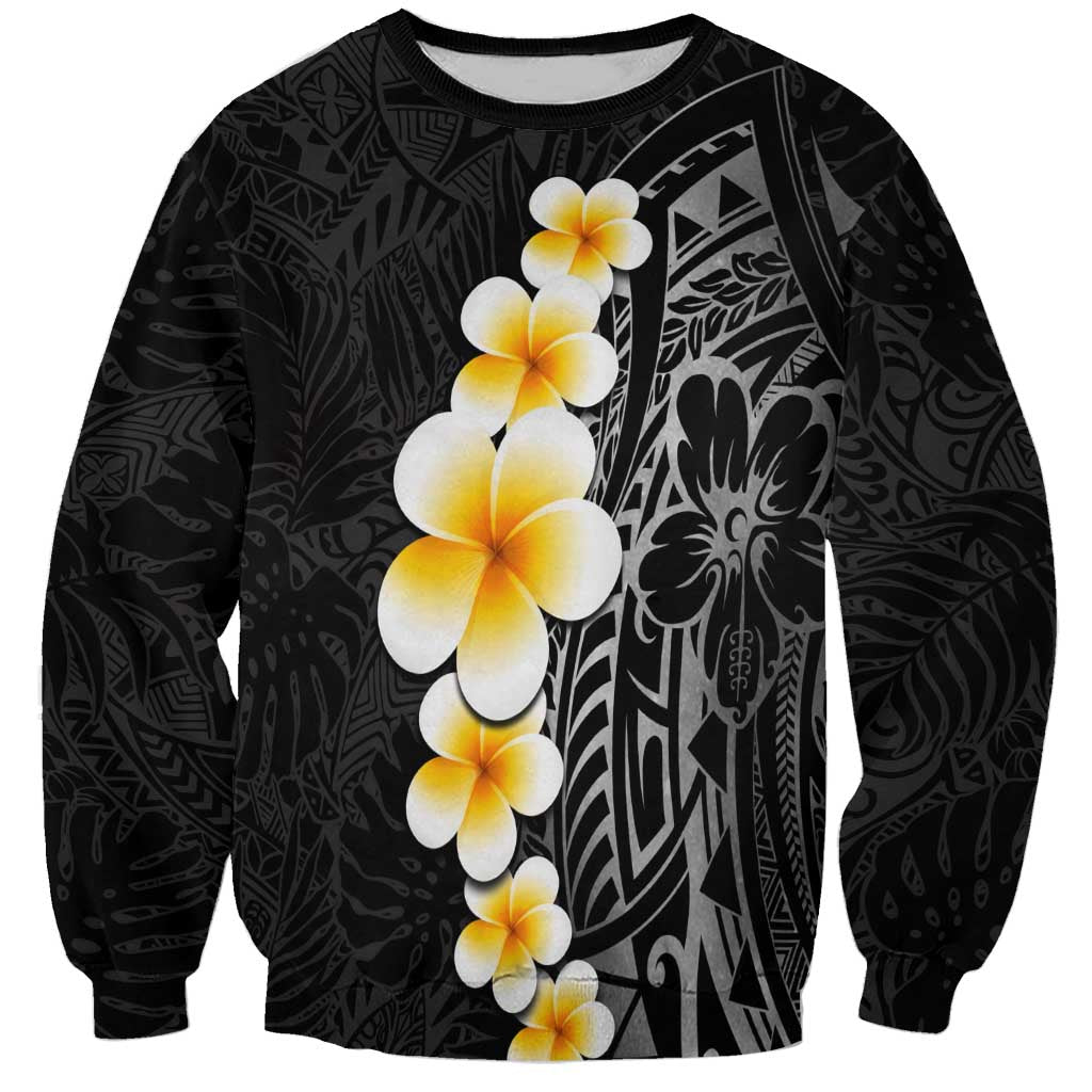 Black Tropical Plumeria With Galaxy Polynesian Art Sweatshirt
