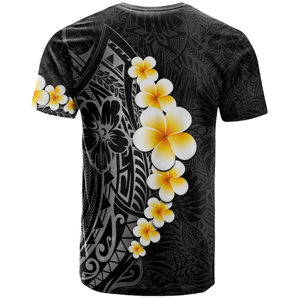 Black Tropical Plumeria With Galaxy Polynesian Art T Shirt