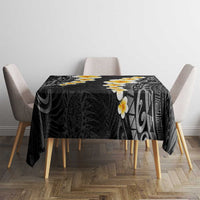 Black Tropical Plumeria With Galaxy Polynesian Art Tablecloth