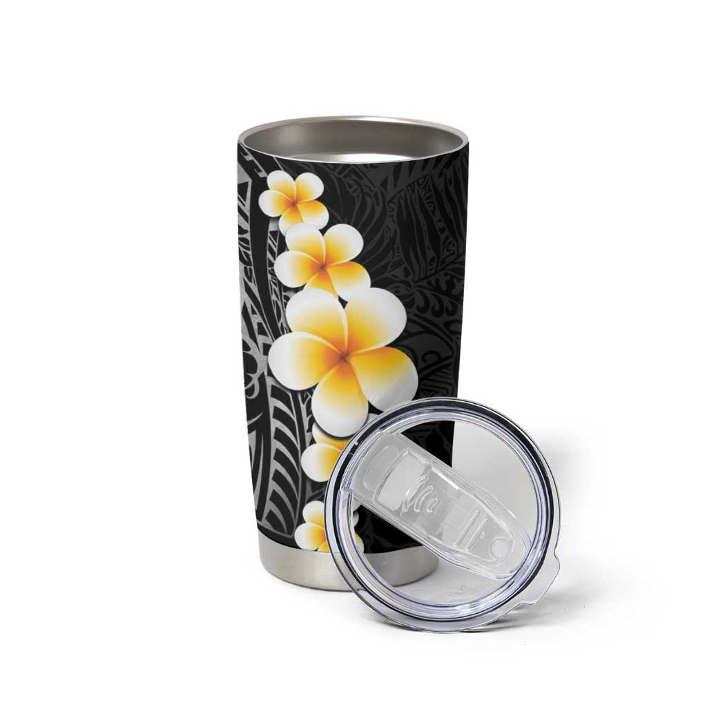 Black Tropical Plumeria With Galaxy Polynesian Art Tumbler Cup