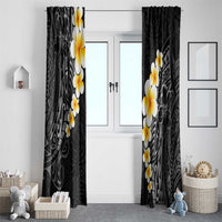 Black Tropical Plumeria With Galaxy Polynesian Art Window Curtain