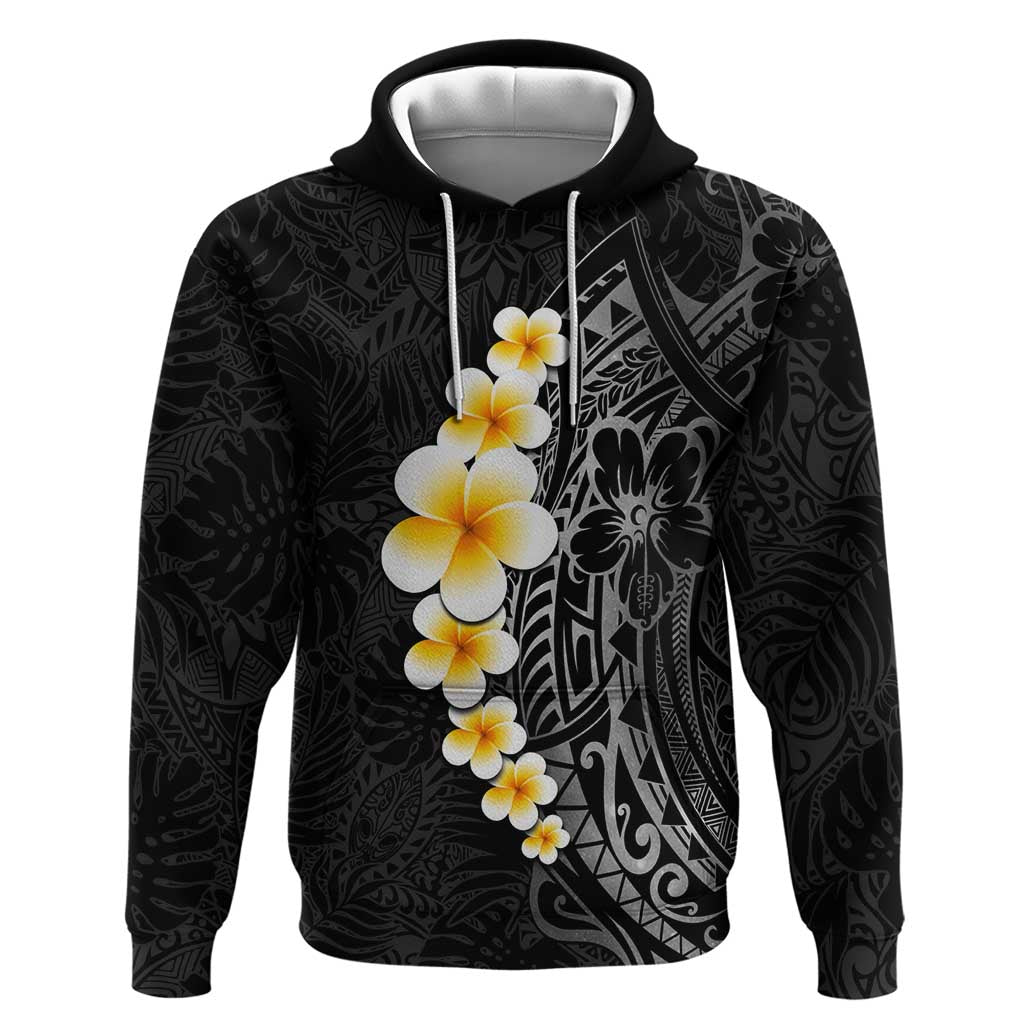 Black Tropical Plumeria With Galaxy Polynesian Art Zip Hoodie LT14 Pullover Hoodie Black - Polynesian Pride